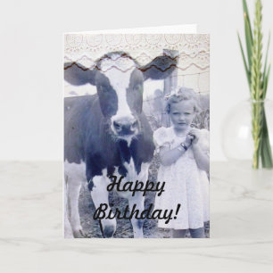 Vintage Child and Cow Birthday CArd Karte