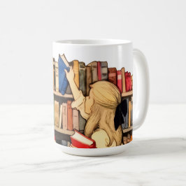 Vintage Child Girl at Library Bookshelf Coffee Mug Kaffeetasse