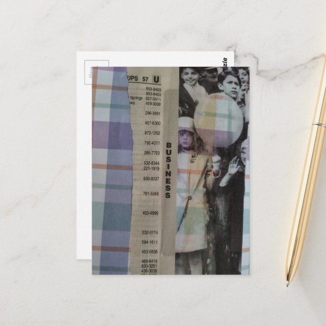 Vintage Children With Balloons Collage Postkarte (Vorderseite/Rückseite Beispiel)