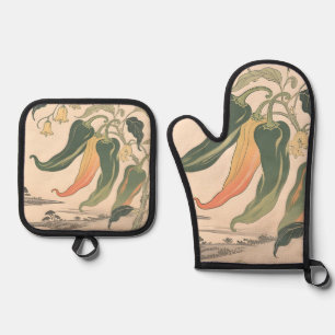 Vintage-Chili-Pfeffer-Illustration Ofenhandschuh & Topflappen-Set