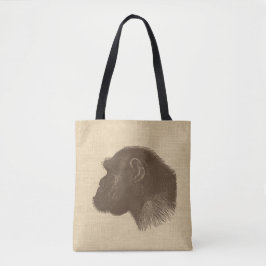 Vintage Chimpanzee Illustration on Burlap 