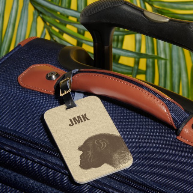 Vintage Chimpanzee Illustration Personalized Gepäckanhänger (Vorderseite Insitu 1)