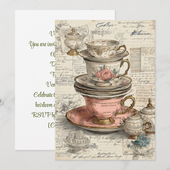 Vintage China | Antiker Charme Einladung (Vorne/Hinten)