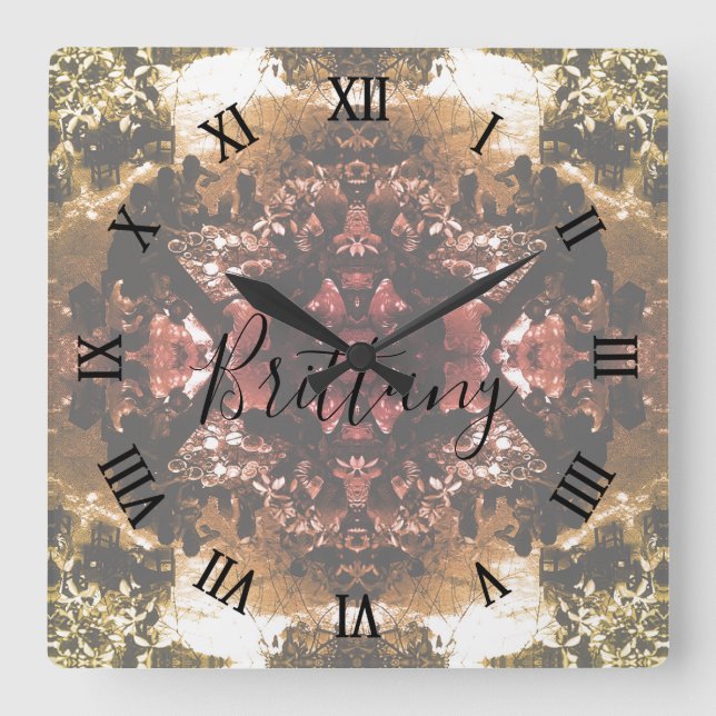 Vintage China Canton restaurant Quadratische Wanduhr (Vorderseite)