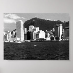 Vintage China Hongkong Bucht Wolkenkratzer Blick Poster