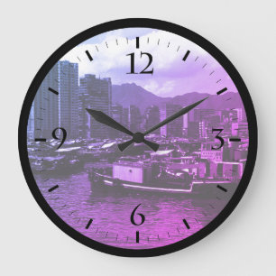 Vintage China Hongkong-Hausboote Fluss beobachten Große Wanduhr