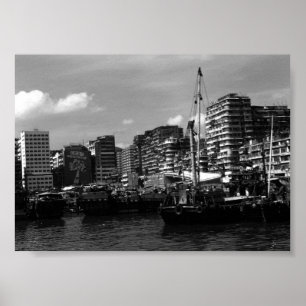 Vintage China Hongkong Haushaltsboote Fluss Poster