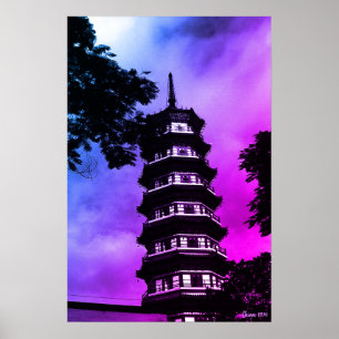 Vintage China Kanton die blumige Pagode Poster