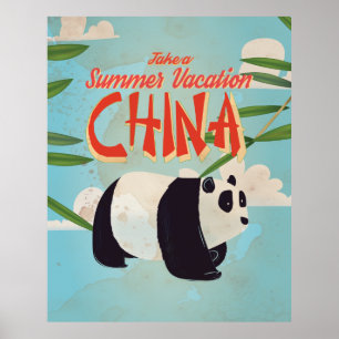 Vintage China Panda Vacation Poster