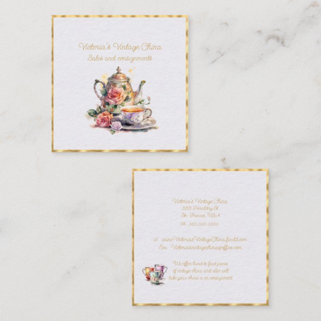 Vintage China Quadratische Visitenkarte (Vorne/Hinten)