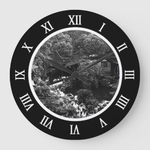 Vintage China Shanghai Yuyuan garden tourists Canv Große Wanduhr