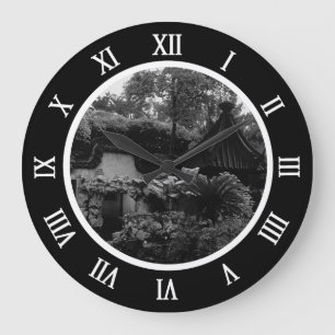 Vintage China Shanghai Yuyuan Garten Pflanze Leinw Große Wanduhr