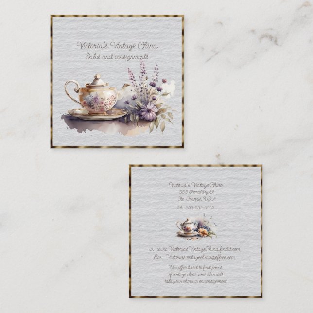 Vintage China Verkäufer und Konsignationsladen Pla Quadratische Visitenkarte (Vorne/Hinten)