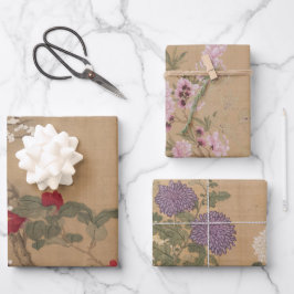 Vintage chinesische Blumenkunst Geschenkpapier Set