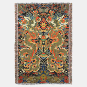 Vintage-chinesischer Drache Textildruck asiatische Decke