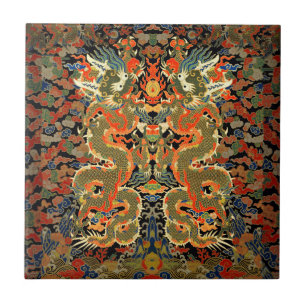 Vintage-chinesischer Drache Textildruck asiatische Fliese