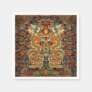 Vintage-chinesischer-Drachen-Textildruck asiatisch Serviette