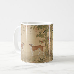 Vintage chinesischer Greyhound-Hund- und Vogelkuns Kaffeetasse