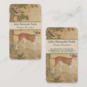 Vintage Chinesischer Windhund Hund & Vogel Kunst Visitenkarte