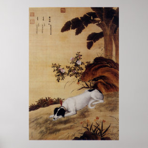 Vintage Chinesischer Windhund unter Bananenbaum Poster