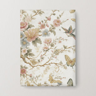 Vintage chinesisches Blumenmuster mit Kolibri Button