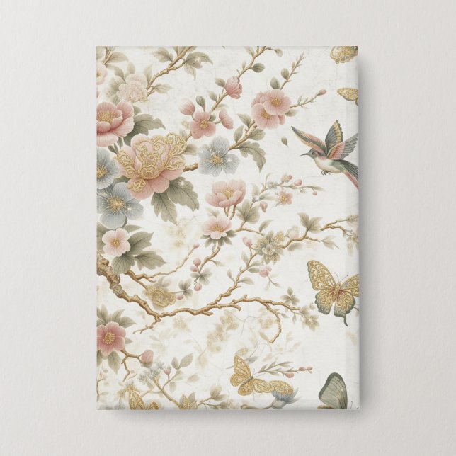 Vintage chinesisches Blumenmuster mit Kolibri Button (Vorderseite)
