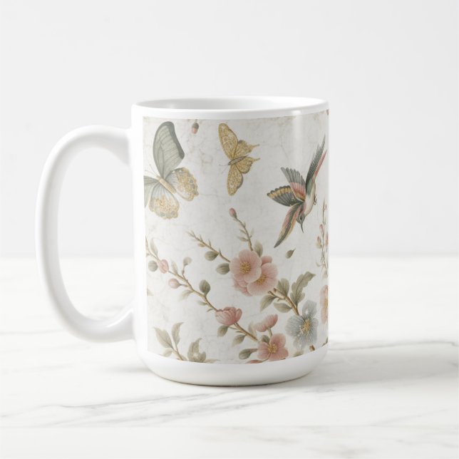 Vintage chinesisches Blumenmuster mit Kolibri Kaffeetasse (Links)