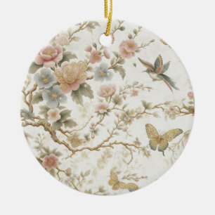 Vintage chinesisches Blumenmuster mit Kolibri Keramik Ornament