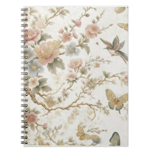 Vintage chinesisches Blumenmuster mit Kolibri Notizblock