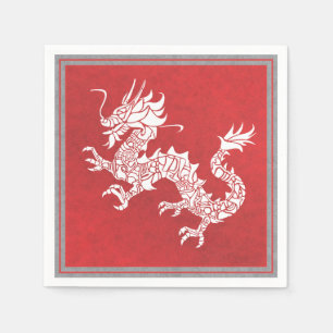 Vintage-Chinesisches-Drachen-Stammes-Emblem Rot Serviette
