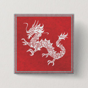 Vintage-Chinesisches Drachen-Stammesemblem Rot Button