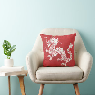 Vintage-chinesisches Drachen-Stammesemblem Rot Kissen