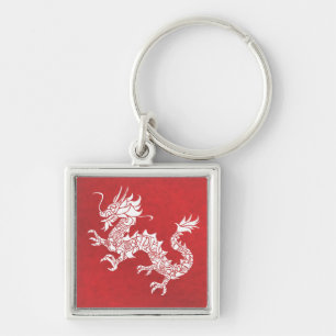 Vintage-Chinesisches-Drachen-Stammesemblem Rot Schlüsselanhänger