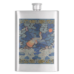 Vintage chinesisches Kranichmuster: Kaiserblau Flachmann