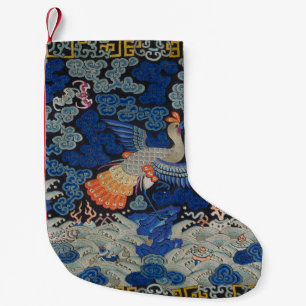 Vintage-chinesisches Kranichmuster: Kaiserblau Kleiner Weihnachtsstrumpf