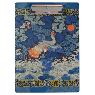 Vintage chinesisches Kranichmuster: Kaiserblau Klemmbrett