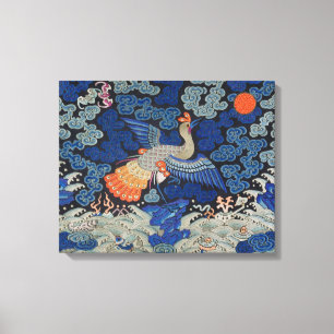 Vintage chinesisches Kranichmuster: Kaiserblau Leinwanddruck