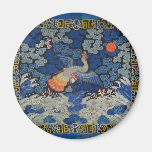 Vintage-chinesisches Kranichmuster: Kaiserblau Magnet