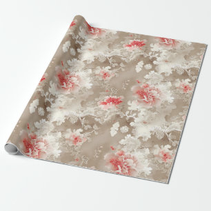 Vintage-Chinoiserie asiatisches Blumenmuster weiß Geschenkpapier