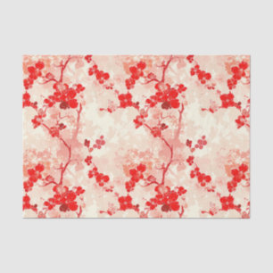 Vintage-Chinoiserie asiatisches florales rotes Dek Seidenpapier