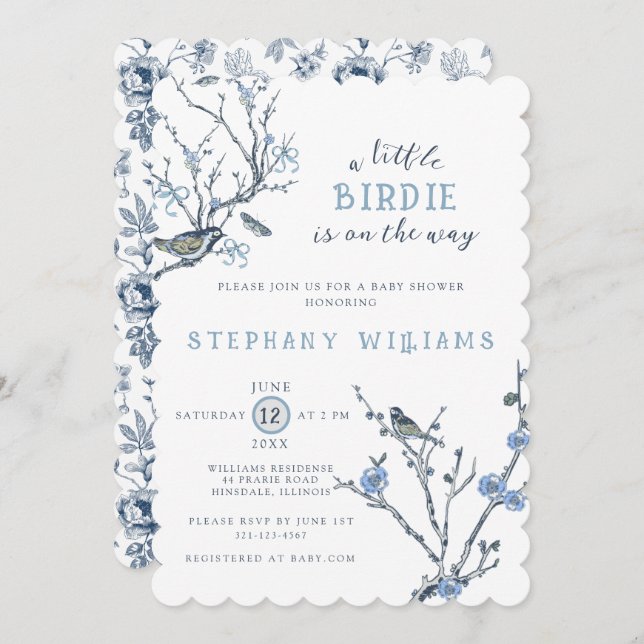 Vintage Chinoiserie Bird Baby Dusche Einladung (Vorne/Hinten)