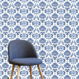 Vintage-Chinoiserie Blau-Weiß-Asiatisch Blumig  Tapete