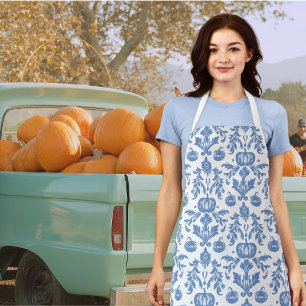 Vintage-Chinoiserie Blau Weiße Herbstkürbisse Schürze