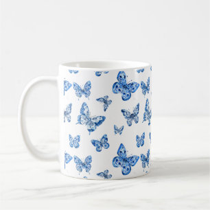 Vintage Chinoiserie Blau Weiße Schmetterlinge Blum Kaffeetasse