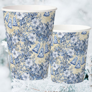 Vintage-Chinoiserie blaue Kranzglocken Feiertag Pappbecher