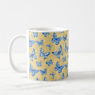 Vintage Chinoiserie Blaue Schmetterlinge verblasst Kaffeetasse