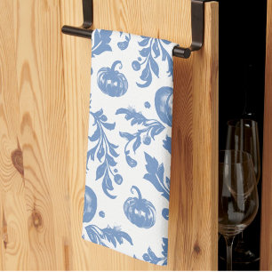 Vintage-Chinoiserie Blaue Weiße Herbstkürbisse Geschirrtuch