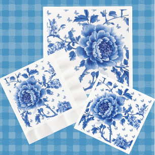 Vintage-Chinoiserie Blaue Weiße Schmetterlingsrose Serviette