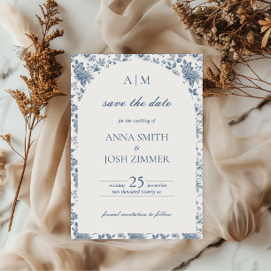 Vintage Chinoiserie Blue Floral Wedding Save The Date