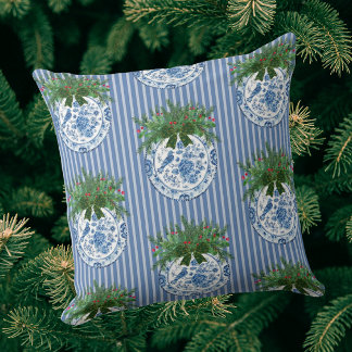 Vintage Chinoiserie Blue White Plates Holiday Kissen